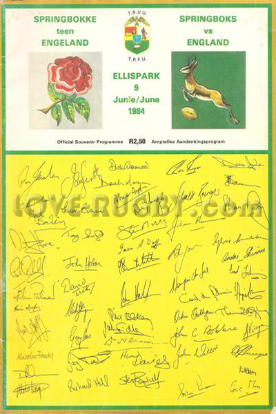 1984 South Africa v England  Rugby Programme